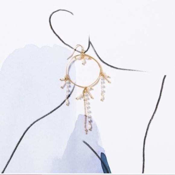 Anthropology Loops with faux pearls Boho Feminine Gold  Earrings - Picture 3 of 4